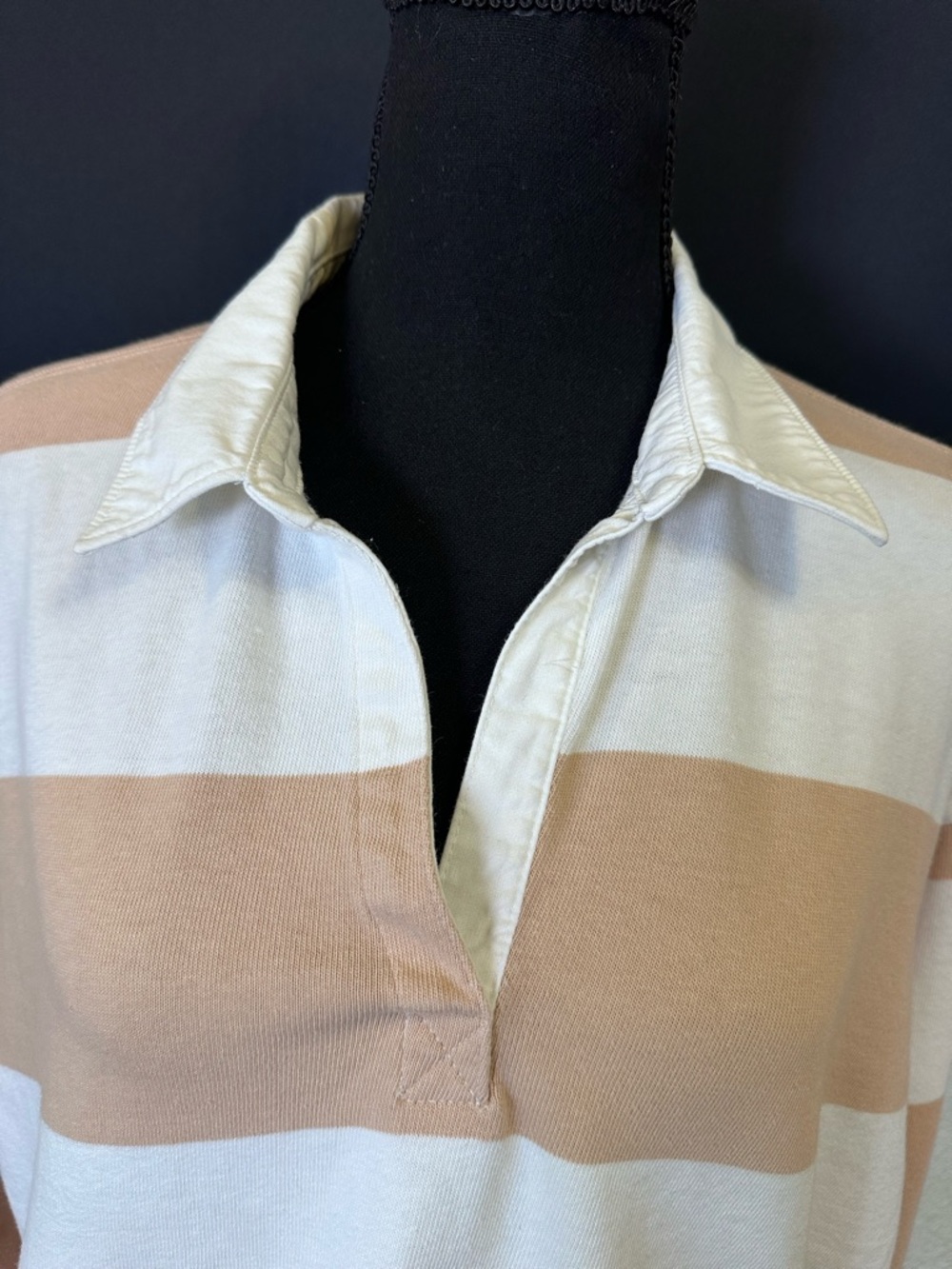 #200- aerie Striped Rugby Polo in Beige and White - Picture 4 of 14